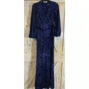 Vince Camuto Women‎ Blue Maxi Dress Sequined Long Sleeves Size 2 NWT 178$